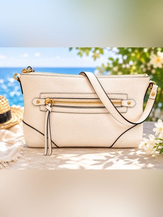 MICHAEL Michael Kors Handbags - Michael Kors Pebbled Leather Crossbody Ivory Cream Gold Zip Shoulder Bag